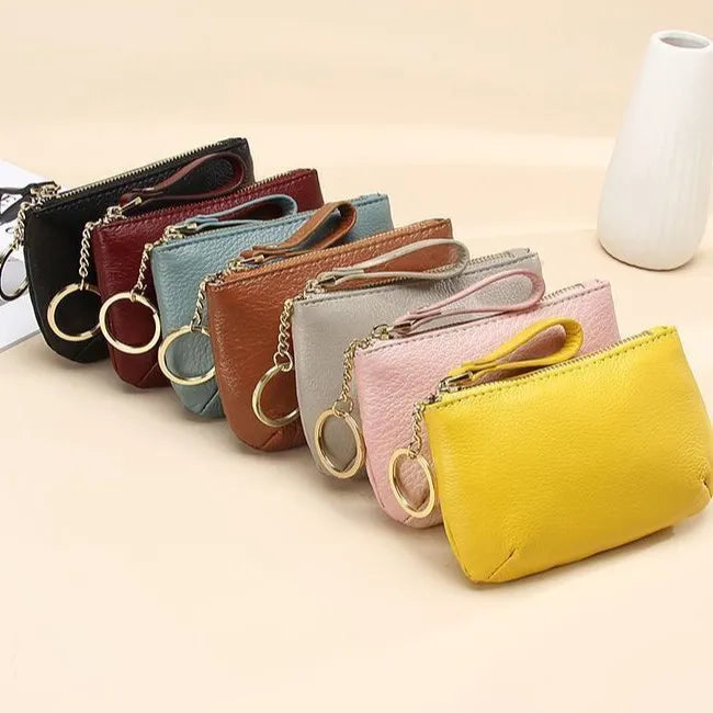 Soft Leather Mini Zipper Coin Bag, Portable Keychain Wallet for Women