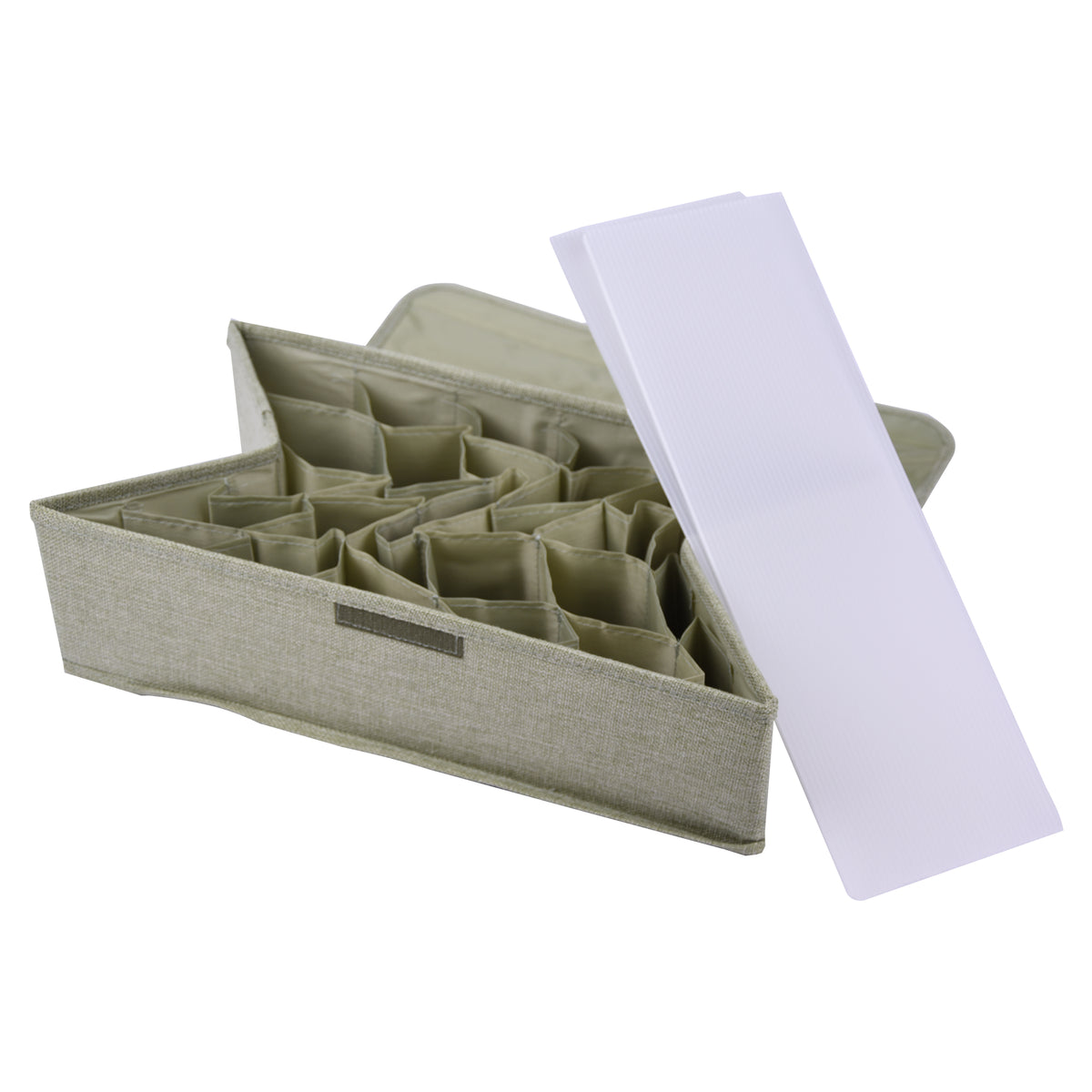 Collapsible fabric storage box for home use—dust-proof, multi-compartment organizer for underwear, socks, and lingerie.